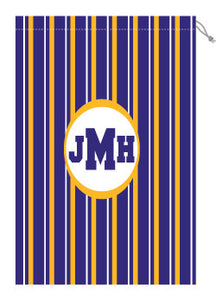 Monogrammed Purple & Gold Striped Laundry Bag