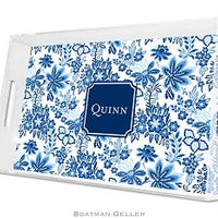 Classic Floral Blue Lucite Tray