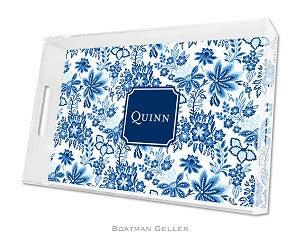 Classic Floral Blue Lucite Tray