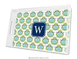 Pineapple Repeat Teal Lucite Tray
