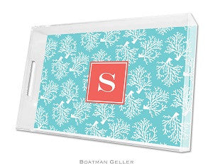 Coral Repeat Teal Lucite Tray