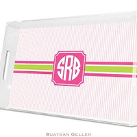 Seersucker Band Pink & Green Lucite Tray