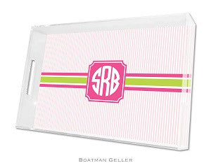 Seersucker Band Pink & Green Lucite Tray