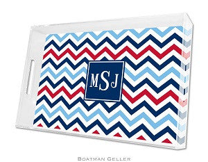 Chevron Blue & Red Lucite Tray