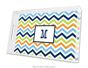 Chevron Blue, Orange, & Lime Lucite Tray