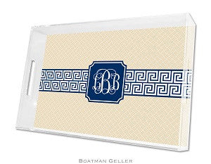 Greek Key Band Navy Lucite Tray
