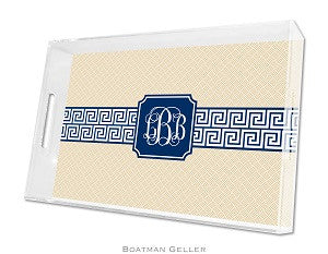 Greek Key Band Navy Lucite Tray