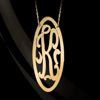 Long Oval Framed Swirly Initial Necklace