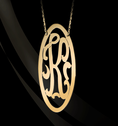 Long Oval Framed Swirly Initial Necklace