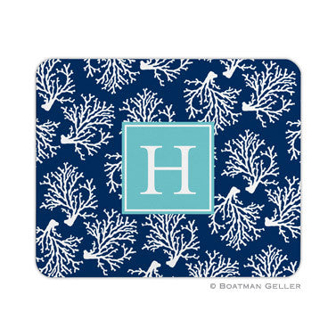 Coral Repeat Navy Mouse Pad