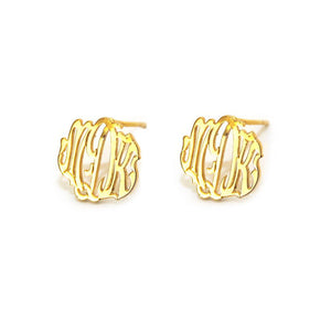 14k Gold Cheshire Handcut Monogram Post Earrings