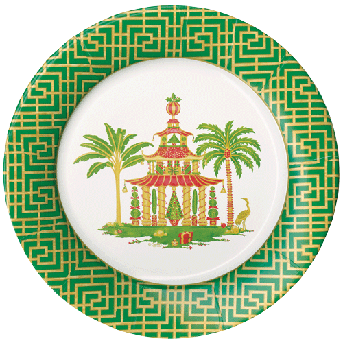 White Christmas Pagoda Dinner Plates