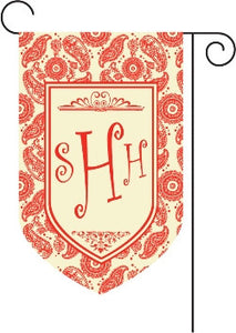 Monogrammed Red Paisley Garden Flag