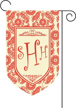 Monogrammed Red Paisley Garden Flag