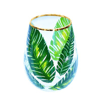 Palm Print & Gold Stemless Wine Glass
