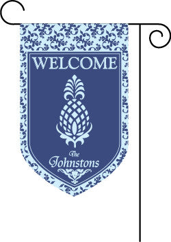 Monogrammed  Pineapple Blue Garden Flag
