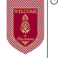 Monogrammed  Pineapple Burgundy Garden Flag