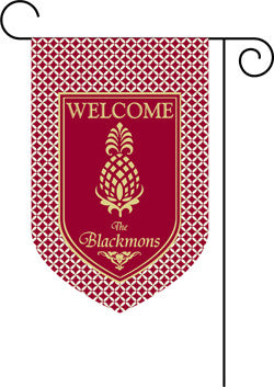 Monogrammed  Pineapple Burgundy Garden Flag
