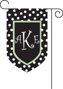 Monogrammed Black and Lime Polka Dot Garden Flag