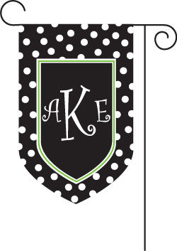 Monogrammed Black and Lime Polka Dot Garden Flag