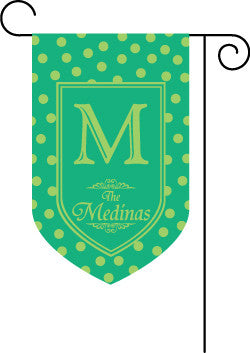 Monogrammed Polka Dot Teal Garden Flag