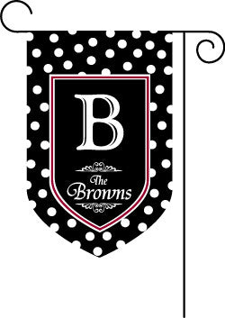 Monogrammed Polka Dot Black Garden Flag