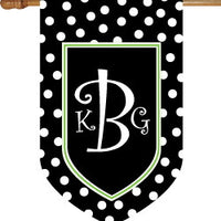 Monogrammed Black Polka Dot with Lime Border House Flag