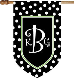 Monogrammed Black Polka Dot with Lime Border House Flag