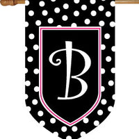 Monogrammed Black Polka Dot with Pink Border House Flag