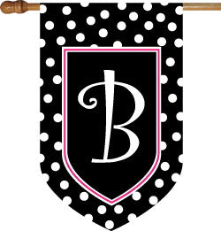 Monogrammed Black Polka Dot with Pink Border House Flag