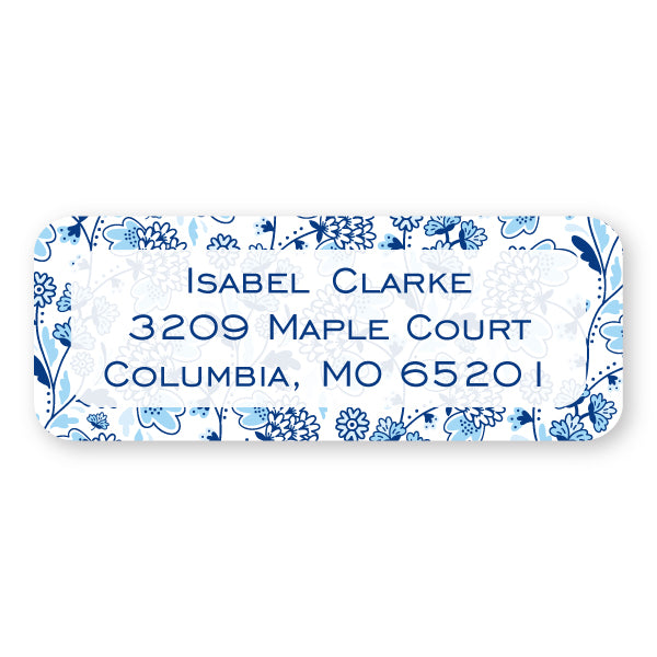 Blue Cotton Floral Address Label