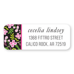 Pink and Black Floral Side Address Label