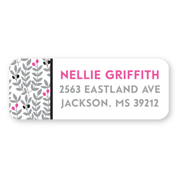 Gray and Pink Vine Address Label