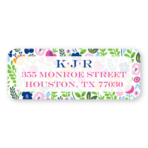 Navy Floral Background Address Label