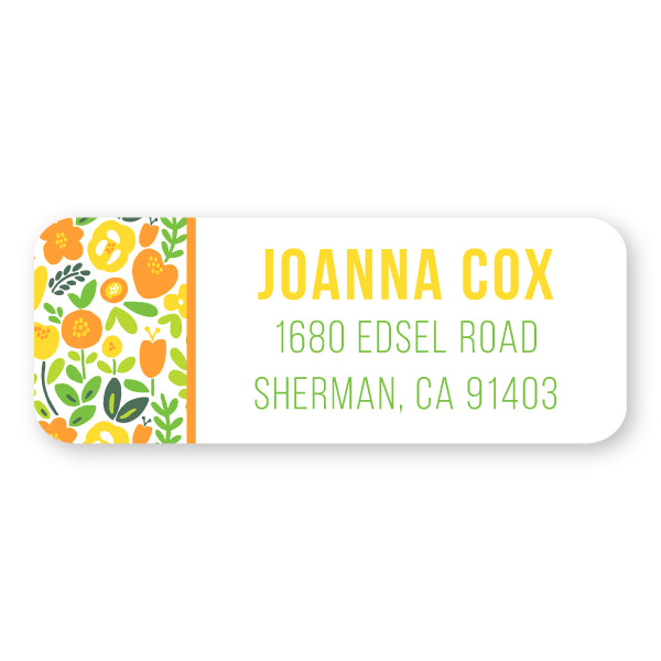 Orange and Yellow Floral Side Address Label