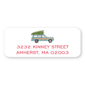 Jeep with Christmas Tree Address Label
