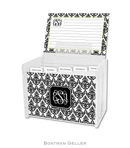 Madison Damask White with Black Recipe Box