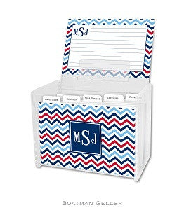 Chevron Blue & Red Recipe Box