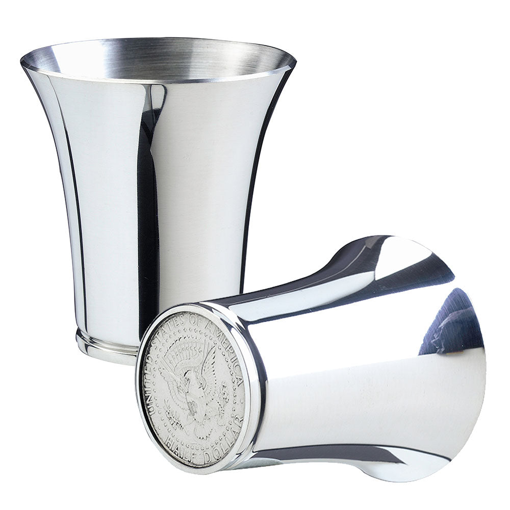 Engraved Pewter Coin Jigger