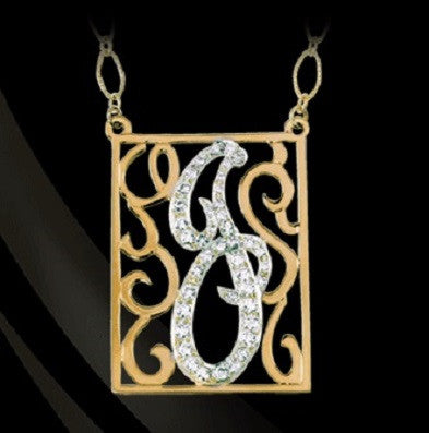 Rectangle Diamond Lace Initial Pendant