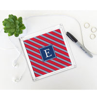 Boatman Geller Repp Tie Red & Navy Petite Lucite Tray
