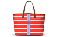 Monogrammed St Anne Diaper Bag - Coral Newport Stripe
