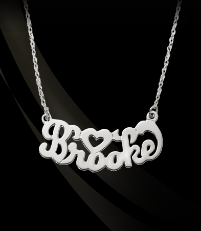 Script with Heart Nameplate Necklace
