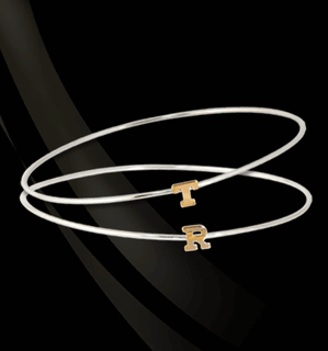 Silver Bangle with 14K Initial