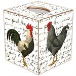 Roosters on Script Tissue Box Cover