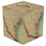 South Texas Coast Antique Map Tissue Box Cover