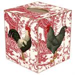 Roosters on Red Toile Tissue Box Cover
