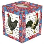 Roosters on Pink & Blue Toile Tissue Box Cover