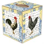 Rooster on Blue and Yellow Toile Tissue Box Cover

