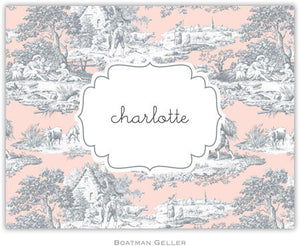 Toile Gray & Blush Foldover Note